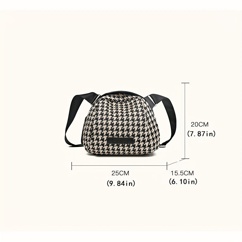 realaiot  Houndstooth Pattern Shell Bag, Lightweight Canvas Crossbody Bag, Casual Shoulder Purse For Women