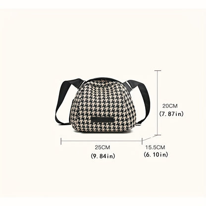 realaiot  Houndstooth Pattern Shell Bag, Lightweight Canvas Crossbody Bag, Casual Shoulder Purse For Women