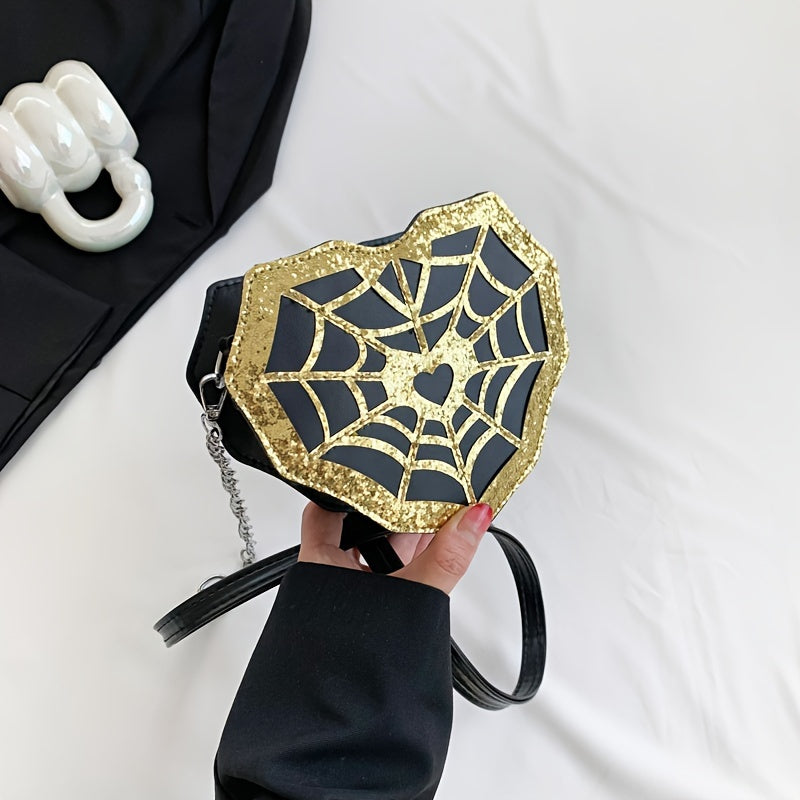 Mini Halloween Spider Web Retro Shoulder Bag - Love Irregular Design Crossbody Bag