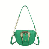 Elegant Flap Saddle Shoulder Bag, Trendy Shoulder Bag, Metal Buckle Decor Underarm Bag