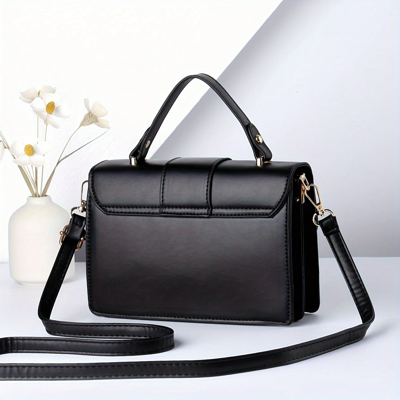 realaiot  Classic Style Handbag For Women, Fashion Solid Color Crossbody Bag, Simple Top Handle Square Purse