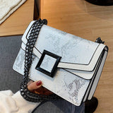 realaiot  Elegant Crossbody Square Bag - Retro Snake Skin Pattern Bag - Classic Flap Chain Shoulder Bag