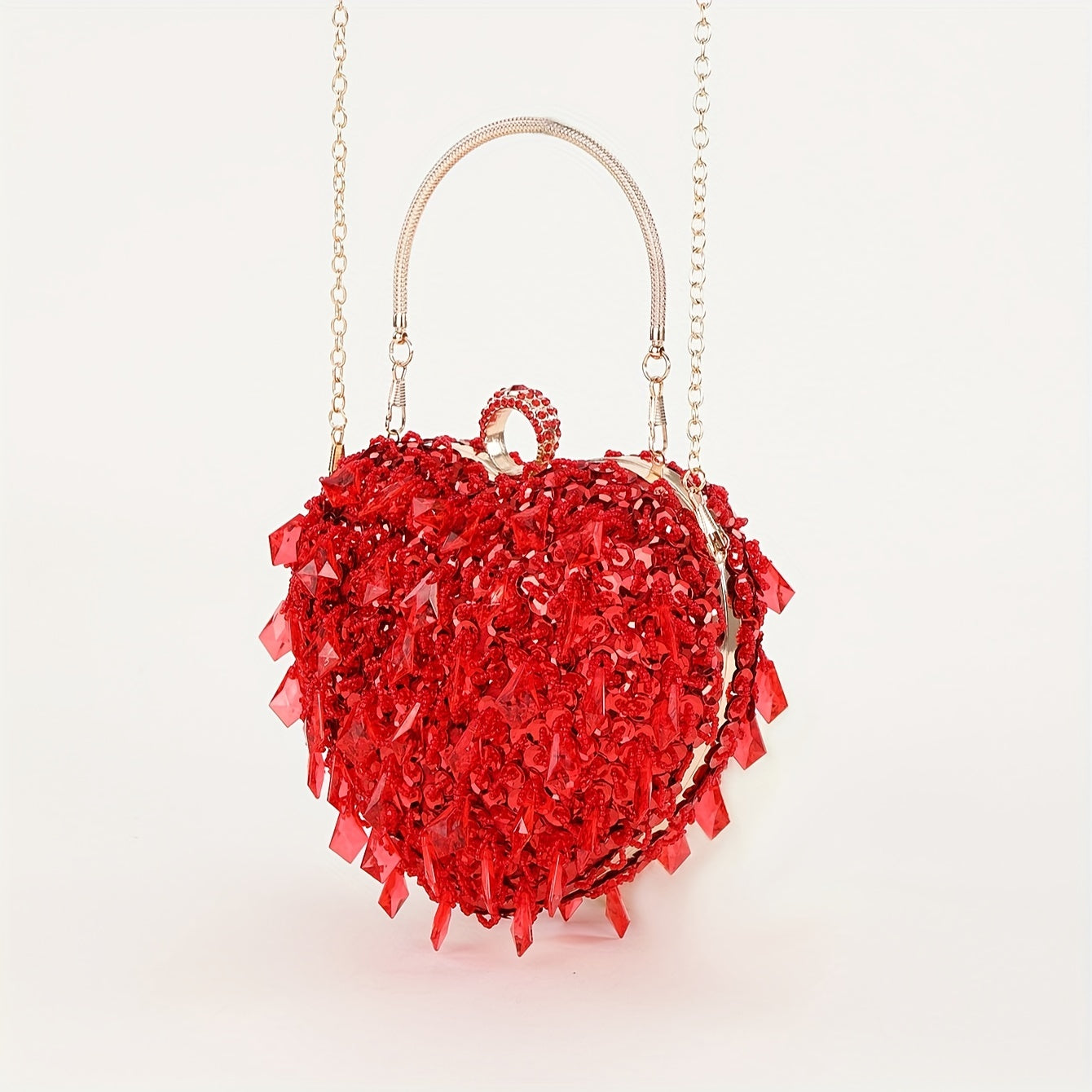 Red Mini Heart Satchel Bag, Tassel Decor Sequins Top Handle Evening Bag, Women's Elegant Wedding Prom Wallet