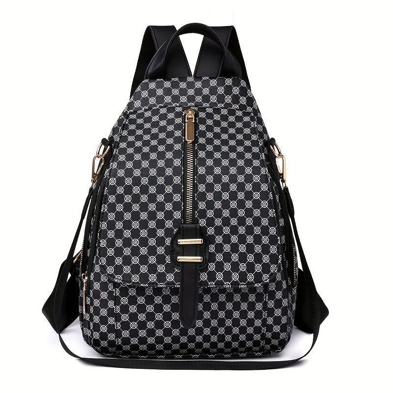 Trendy Geometric Pattern Backpack, Multi-layer Zipper Knapsack, Perfect Daypack For Daily Use