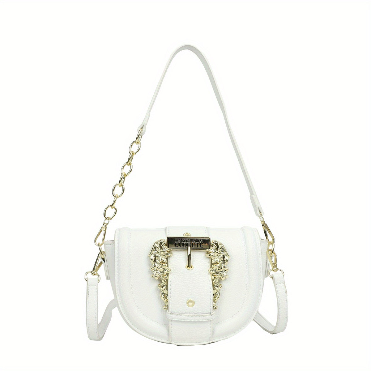 Elegant Flap Saddle Shoulder Bag, Trendy Shoulder Bag, Metal Buckle Decor Underarm Bag