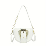 Elegant Flap Saddle Shoulder Bag, Trendy Shoulder Bag, Metal Buckle Decor Underarm Bag