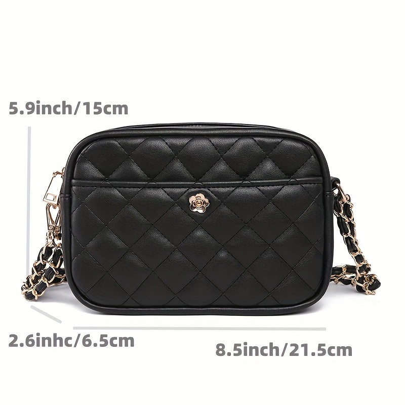 Trendy Minimalist Solid Color Shoulder Chain Bag, Classic Argyle Pattern Textured Handbag Wallet For Women