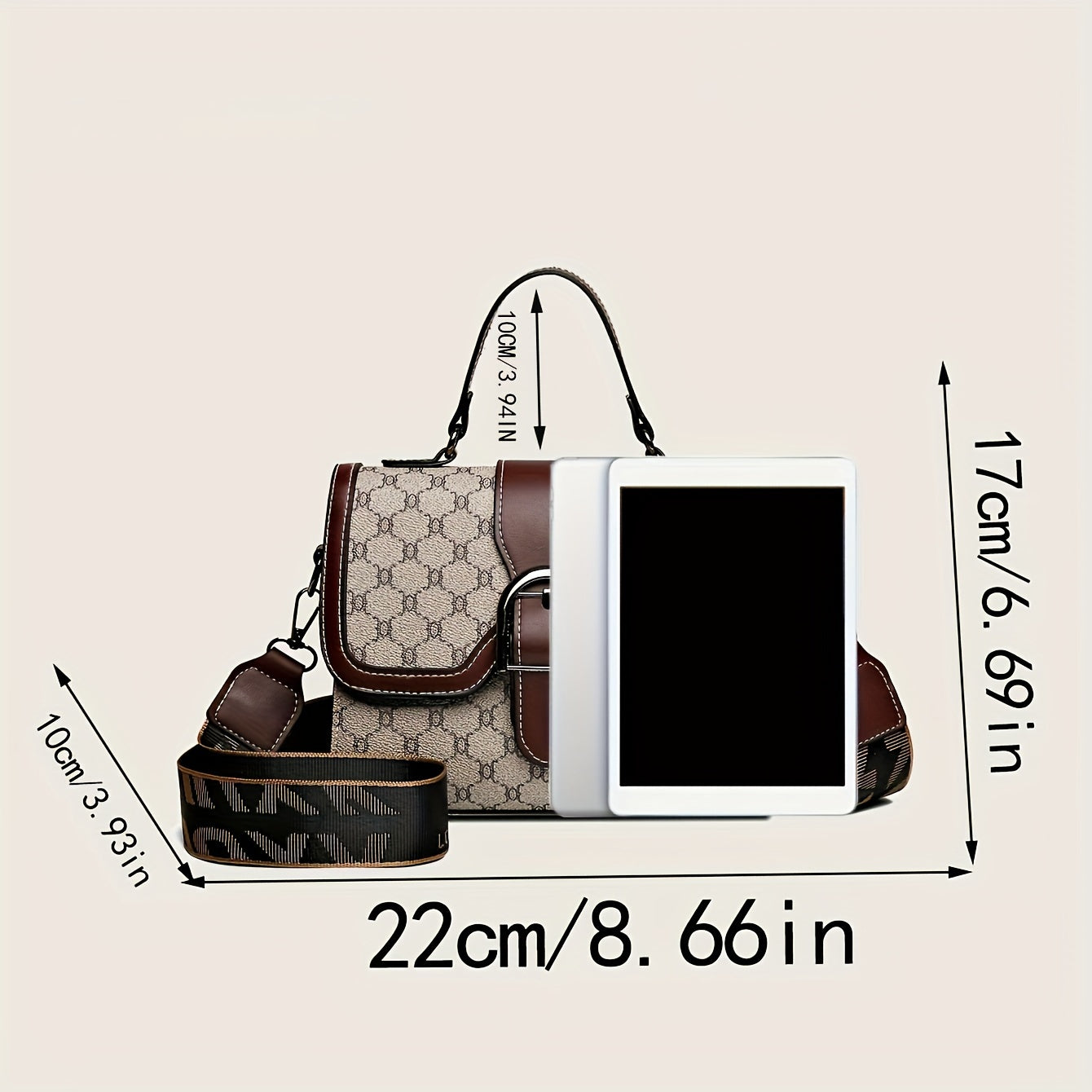 realaiot  Vintage Colorblock Square Handbag, Buckle Decor Retro Pattern Bag, Women's Top Handle Bag