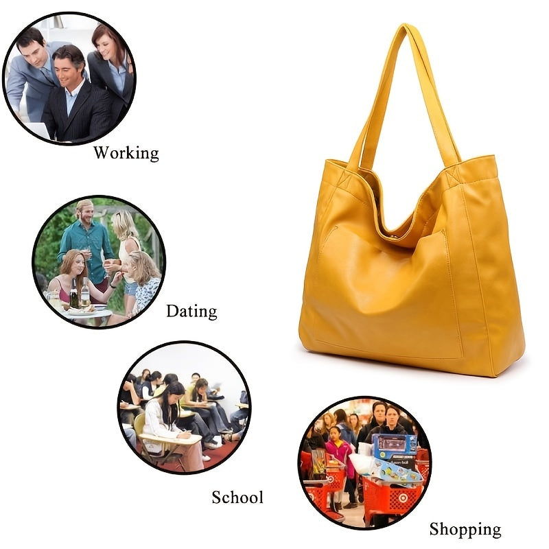 Elegant Large Tote Bag, Women's Trendy Shoulder Bag With Front Pocket For Work & School