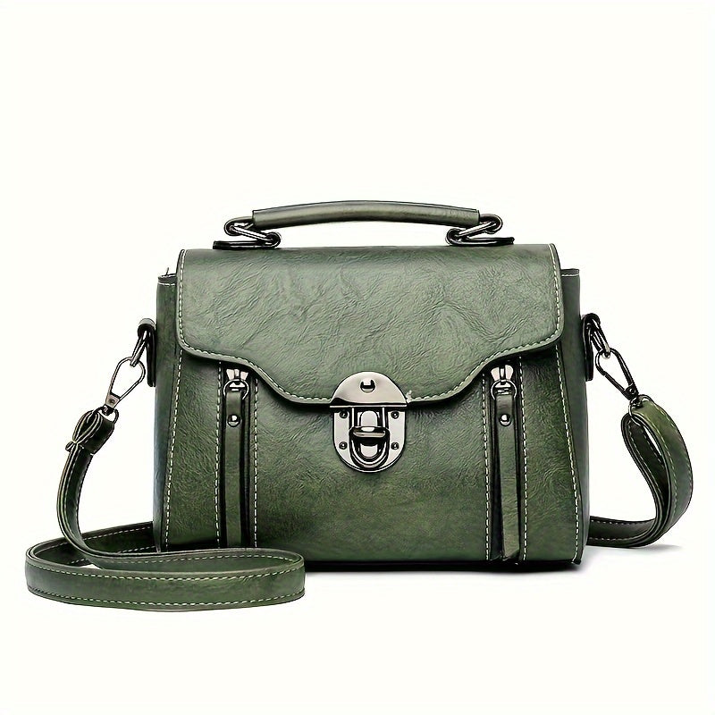 realaiot  Retro Mini Crossbody Bag, Women's Buckle Decor Handbag, Fashion Top Handle Square Purse