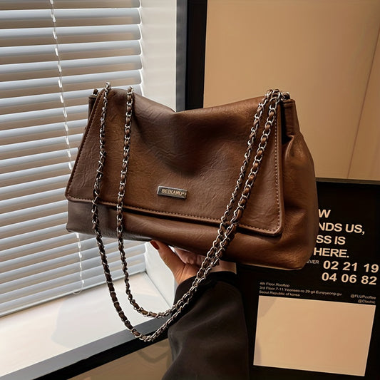 realaiot  Niche Retro Solid Color Shoulder Bag, All-Match Flap Chain Bsg For Women, Novelty Vintage Commuter Bag