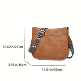 realaiot  Leopard Print Straps Crossbody Bag, Solid Color Saddle Bag, Shoulder Zipper Bag For Work