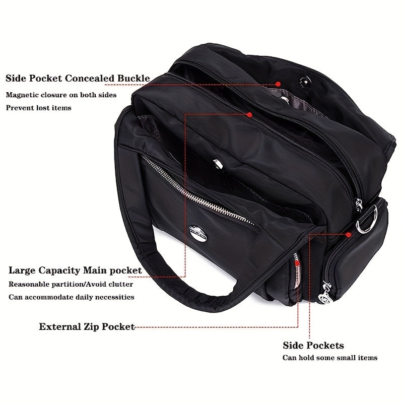 realaiot  Multi-Pocket Nylon Crossbody Bag, Waterproof Sports Fitness Shoulder Bag, Outdoor Travel Handbag & Purse