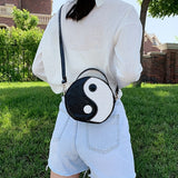 realaiot  Mini Yin & Yang Circle Bag, Round Crossbody Purses, Crocodile Embossed Handbag