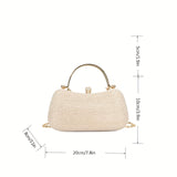 Elegant Mini Evening Satchel Bag, Top Metal Handle Banquet Bag, Classic Rhinestone Decor Clip Handbag