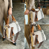 Vintage Genuine Leather Tote Bag, Large Capacity Crossbody Bag, Color Contrast Handbag For Women