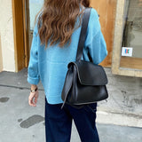 realaiot  Trendy All-Match Crossbody Bag, Solid Color Flap Shoulder Bag, Minimalist Messenger Bag
