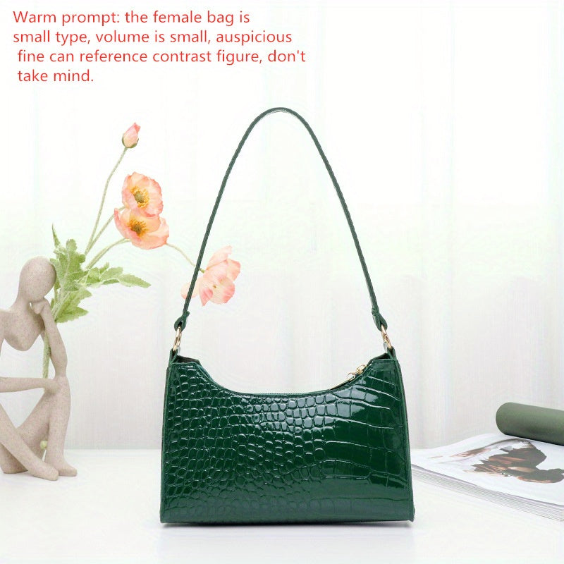Fashion Crocodile Pattern Shoulder Bag, Trendy Classic Waterproof PU Leather Underarm Bag, Women's Simple Versatile Casual Handbag & Purse