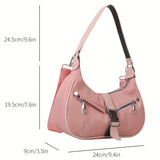 realaiot  Solid Color Fashion Underarm Bag, Simpl Casual Nylon Baguette Bag, Stylish All-match Shoulder Bag & Crossbody Bag For Women & Girls