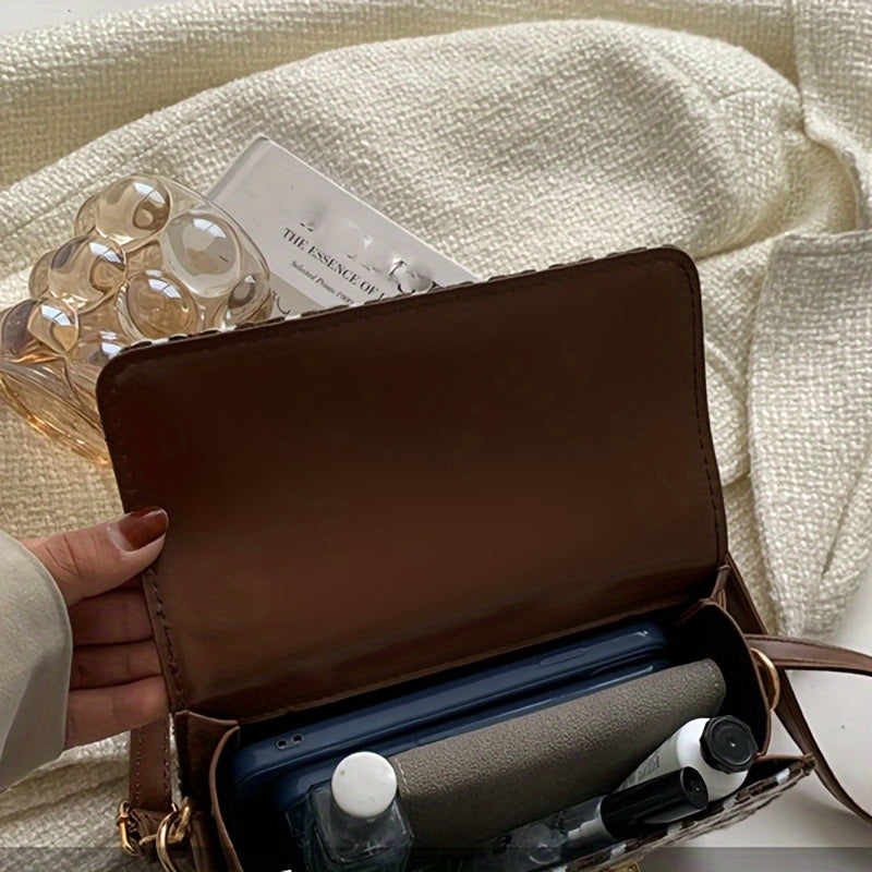 Mini Houndstooth Pattern Stitching Square Bag, Turn-Locks Top Handle Wallet For Women, Vintage Handbag