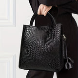 Women's Woven Tote Bag, Fashion Leather Crossbody Bag, Large Capacity Handbag For Commuter