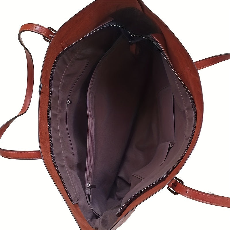 realaiot  Women PU Leather Handbags Tote Bag Soft Retro Designer Large Capacity Multi-pocket Casual Ladies Shoulder Crossbody Bag Mother's Day Gift Adjustable Shoulder Strap Purse Cheap On Sale