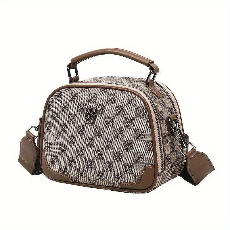 realaiotRetro Plaid Pattern Round Bag, Women Mini Crossbody Bag, Fashion Zipper Handbag Shoulder Purse