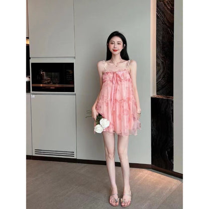 2025 New Birthday Dress Small Dress Summer Strap Floral High Waist Dress Hot Trade Factory Direct Sales