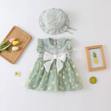 Girls' Dress 2024 Spring/Summer New Little Daisy Baby Girls' Bow Skirt Children's Princess Dress