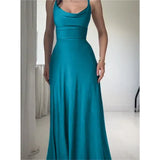 2023 Summer New   European and American Satin Pleated Big U-Neck Sling Waist-Tight Sexy Dress Women