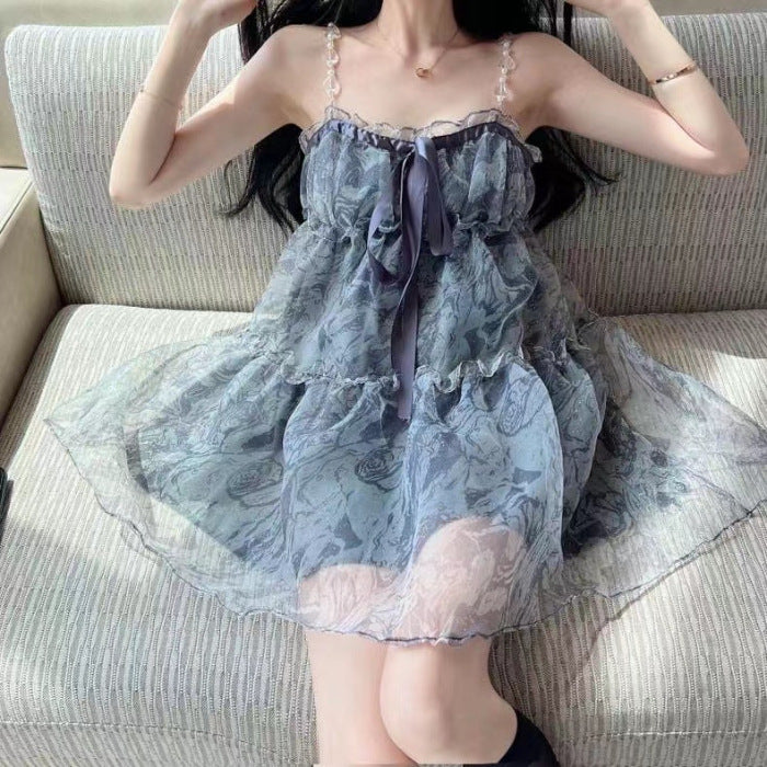 2025 New Birthday Dress Small Dress Summer Strap Floral High Waist Dress Hot Trade Factory Direct Sales