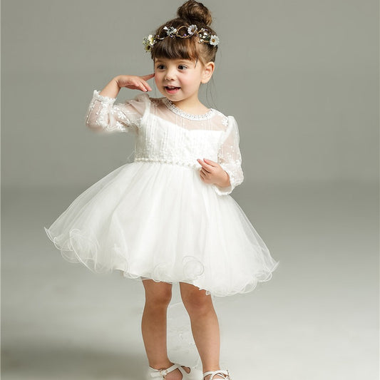 Maggie Long-Sleeved Baby Wedding Dress Girl's One-Year-Old One-Month-Old Wine Dress Wedding Dress Baby One-Month-Old Dress