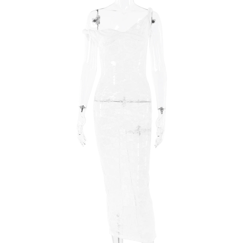 REALAIOT 2025 style cross-border new dress New autumn lace suspender perspective dress sexy slim dress