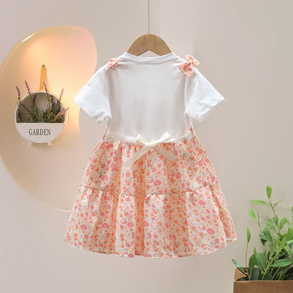 Children's Clothing Girls' Dress Summer New Baby Korean Style Floral Western Style Skirt Girls' Fake Two-Piece Princess Dress