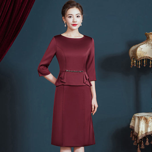 Autumn New Noble Temperament Wedding Mother-in-Law Dress Middle-Aged Large Size Mom's Clothing Dress Women One Piece Wholesale