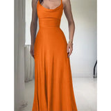 2023 Summer New   European and American Satin Pleated Big U-Neck Sling Waist-Tight Sexy Dress Women