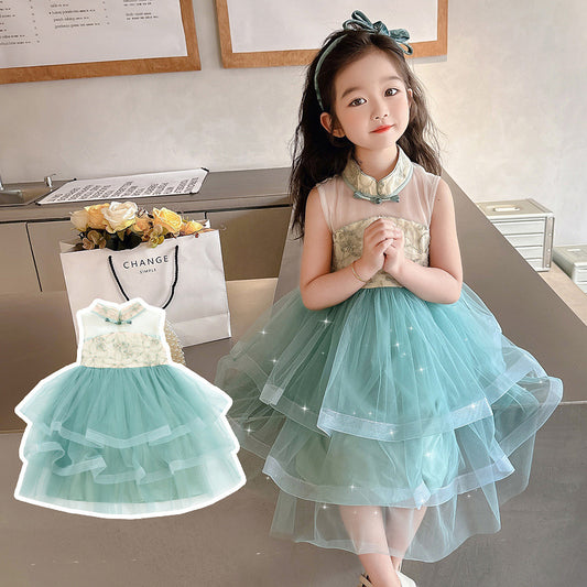 Girls Dress 2025 Summer New Western Style Baby Girl New Chinese Style Buckle Children Sleeveless Umbrella Princess Dress