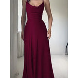 2023 Summer New   European and American Satin Pleated Big U-Neck Sling Waist-Tight Sexy Dress Women