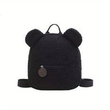 Fashion Cute Fuzzy Backpack, Kawaii Cartoon Bear Design Backpack For School And Travel (11.02*10.63*5.12) Inch