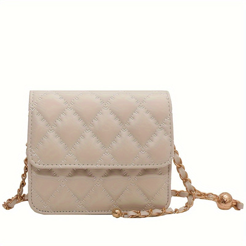 Argyle Quilted Crossbody Bag, Mini Chain Shoulder Bag, Women's PU Leather Handbag & Square Purse