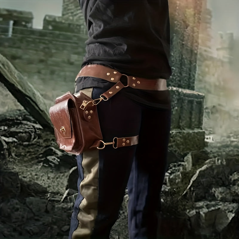 realaiot  Retro Style PU Leather Waist Bag, Outdoor Sports Drop Leg Bag, Steampunk Motorcycle Fanny Thigh Bag