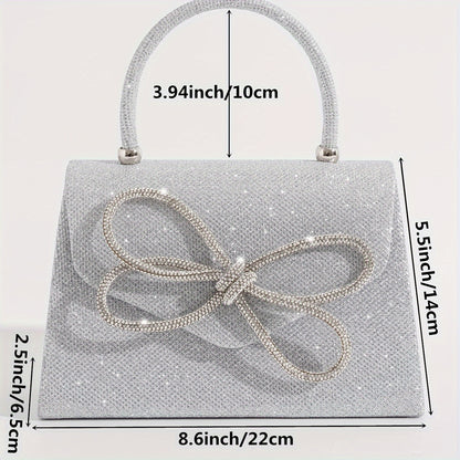 realaiot Mini Carnaval Elegant Rhinestone Bowknot Decor Evening Bag, Classic Shiny Top Handle Satchel Bag For Women And For Music Festival