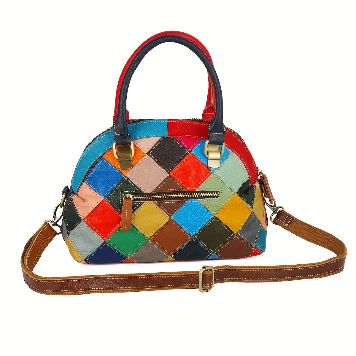 realaiotRetro Colorblock Argyle Pattern Shoulder Bag, Classic Textured Top Handle Satchel Bag For Women