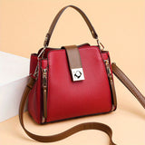 realaiot  Small Color Contrast Handbag, Buckle Decor Crossbody Bag, Retro Printed PU Leather Purse For Women