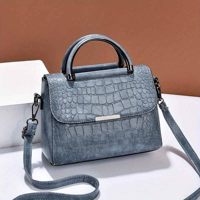 realaiot Classic Crocodile Embossed Crossbody Bag, Elegant Square Flap Shoulder Bag, Women's Versatile Handbag & Purse