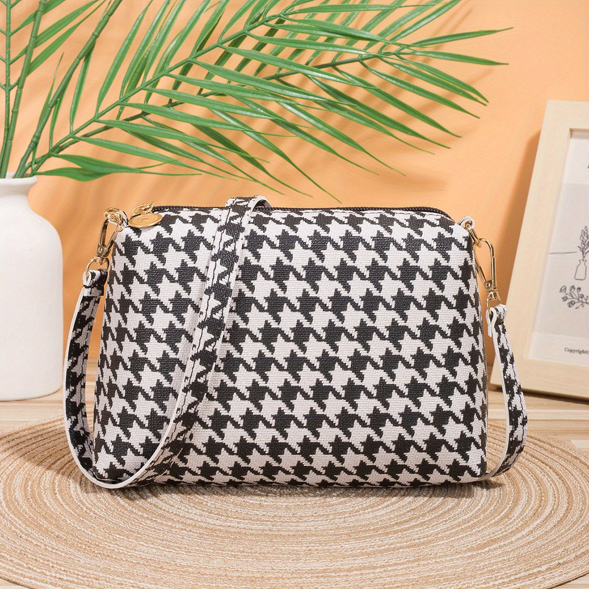 realaiot  Mini Geometric Pattern Crossbody Bag, PU Leather Textured Bag, Classic Fashion Versatile Shoulder Bag