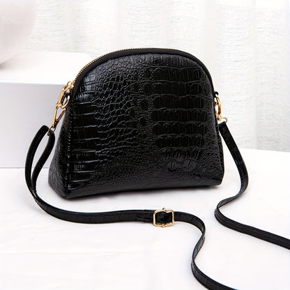 realaiot  Mini Fashion Crossbody Dome Bag, Crocodile Print Shoulder Bag, Women's Trendy Handbag & Purse