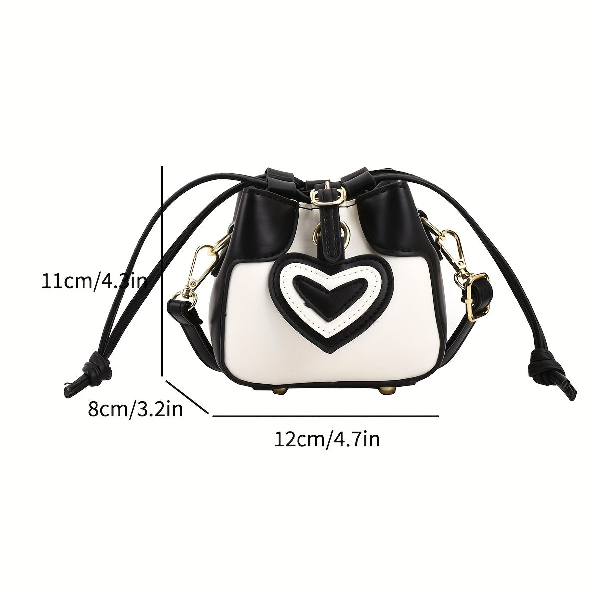 realaiot  Mini Color Contrast Bucket Bag, Love Heart Pendant Crossbody Bag, Cute Drawstring Purse For Lipstick, Key, Coin