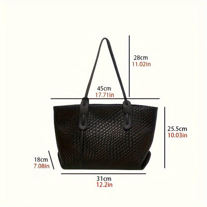 realaiot  Minimalist Embossed Pattern Tote Bag, PU Leather Tote Bag, Solid Color All-Match Shoulder Daily Women's Handbag