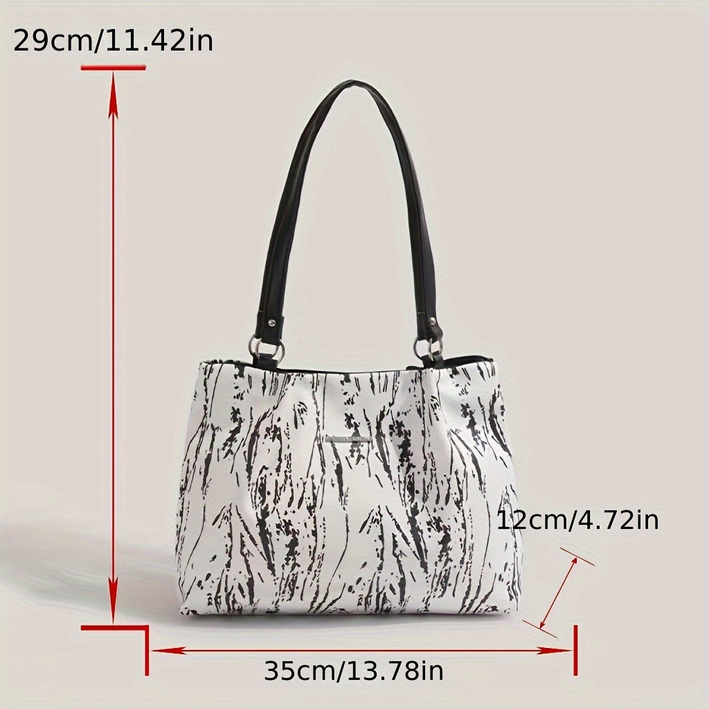 Fashion Striped Print Tote Bag, Retro Shoulder Bag, Women's PU Leather Handbag